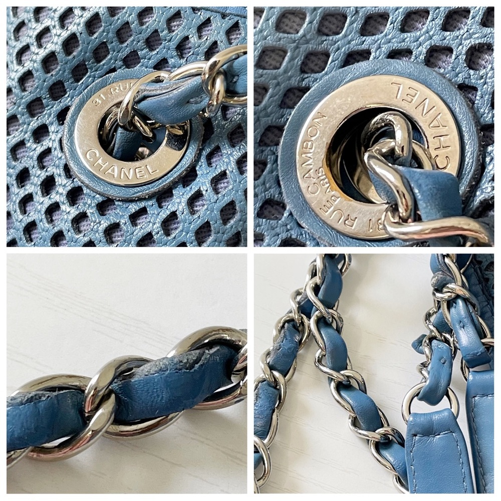 Chanel blue perforated and quilted leather Up In The Air shoulder tote bag - Picture 6 of 13
